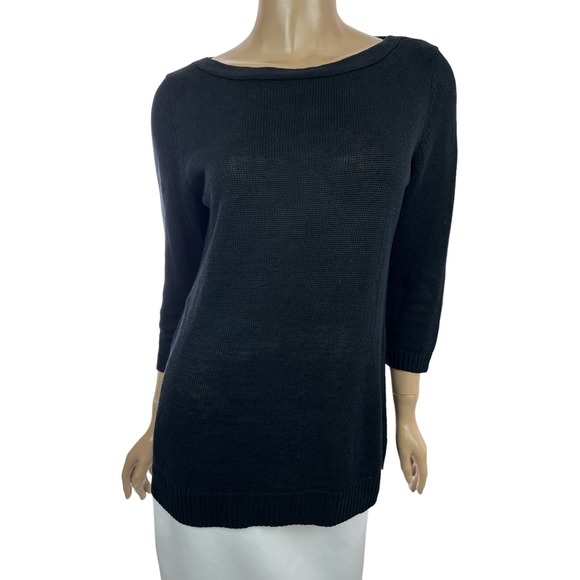 Talbots Sweaters - Talbots Black Pullover Sweater 3/4 Sleeve Size M Boatneck Loose Weave